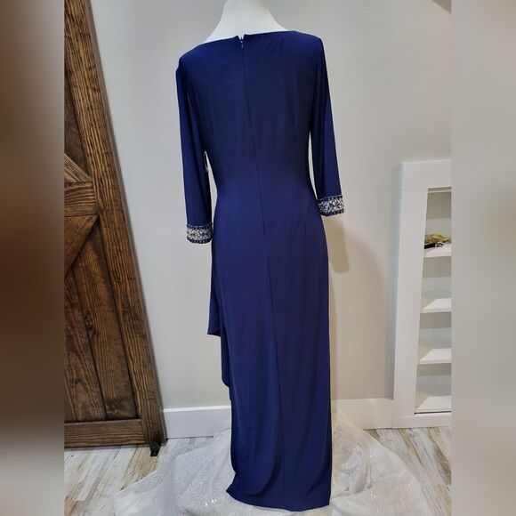 Alex Evenings Dress Side Ruched Cascade,Keyhole Embellished NWT size 12 Blue - Picture 4 of 6